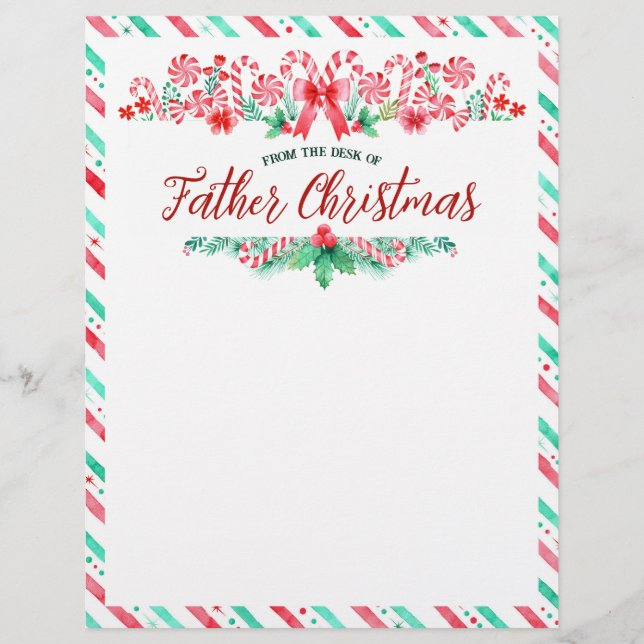 Membrete De la mesa de la acuarela navideña de Papá Noel (Anverso)