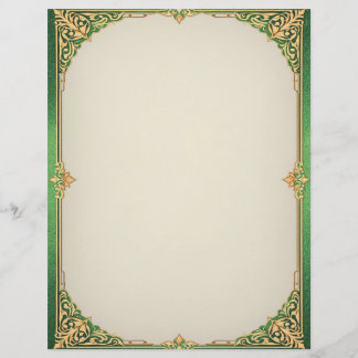 Membrete Decoración Art Deco Sencillo Verde y Oro