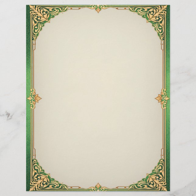 Membrete Decoración Art Deco Sencillo Verde y Oro (Anverso)