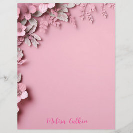 Membrete Decoración de flores rosas con fondo rosa