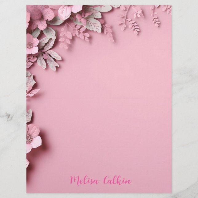 Membrete Decoración de flores rosas con fondo rosa (Anverso)