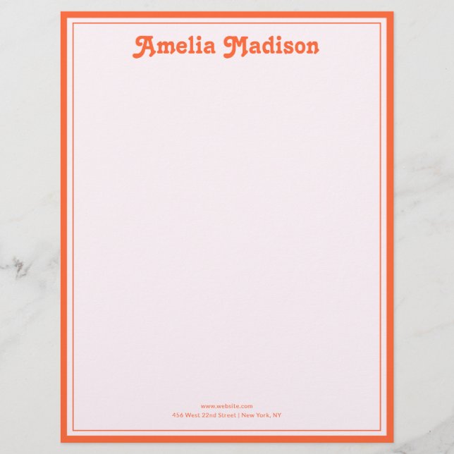 Membrete Decoración Retro Simple Rosa Naranja (Anverso)