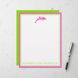 Membrete Delfín personalizado rosa y verde de estilo coster