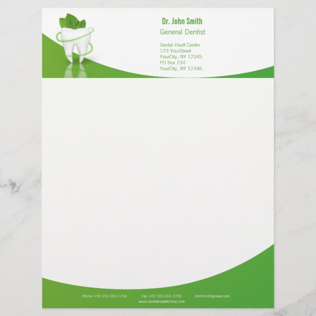 Membrete Dental Medical Mint Leaf Tooth - Letterhead (Anverso)