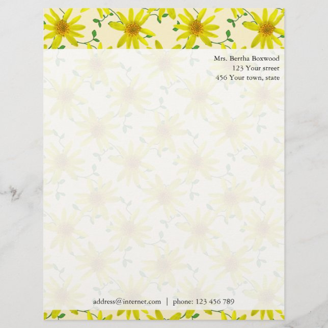 Membrete Dirección de encargo de la foto amarilla floral de (Anverso)