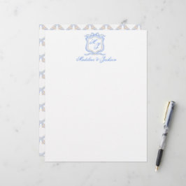 Membrete Diseñador de color de agua Boda de monograma azul