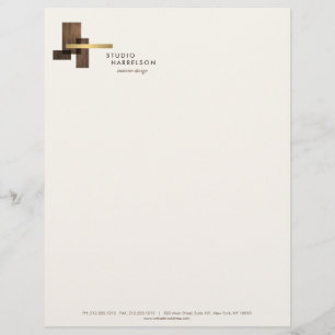Membrete Diseñador de interiores Logo Madera Dorado Marfil