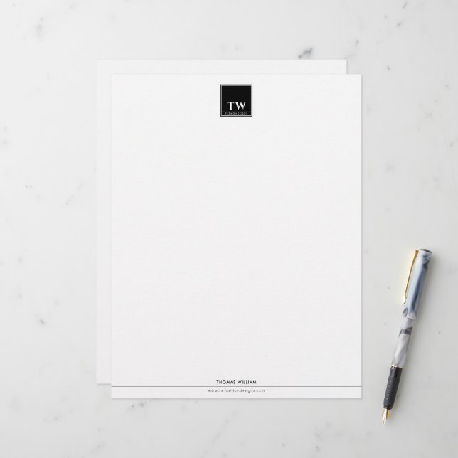 Membrete Diseñador de moda negro (Anverso/Reverso In Situ)