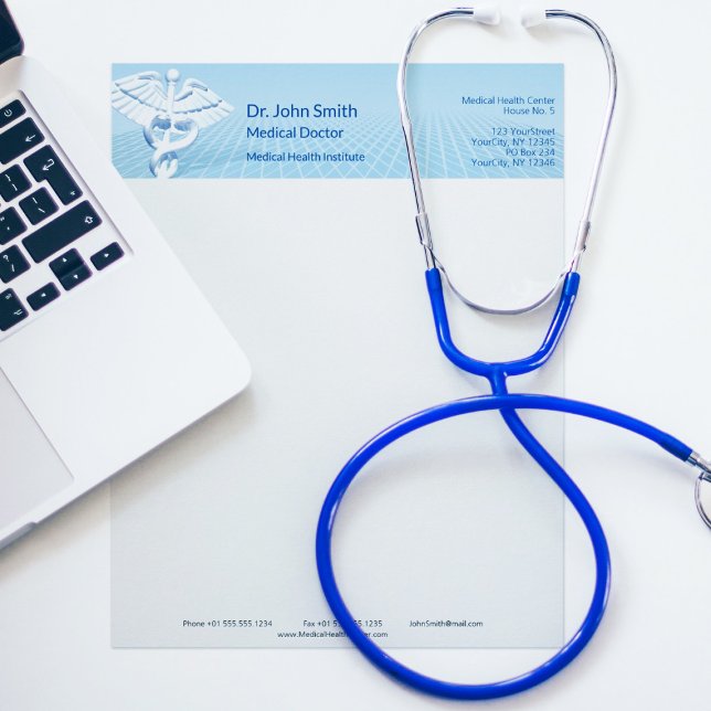 Membrete Diseño azul Caduceus 3D blanco médico (Subido por el creador)