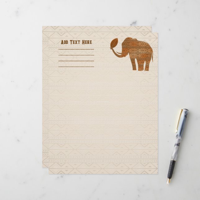 Membrete Diseño de arte tribal para elefantes (Anverso/Reverso In Situ)