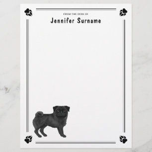 Membrete Diseño de raza de perro Mops Pug negro lindo