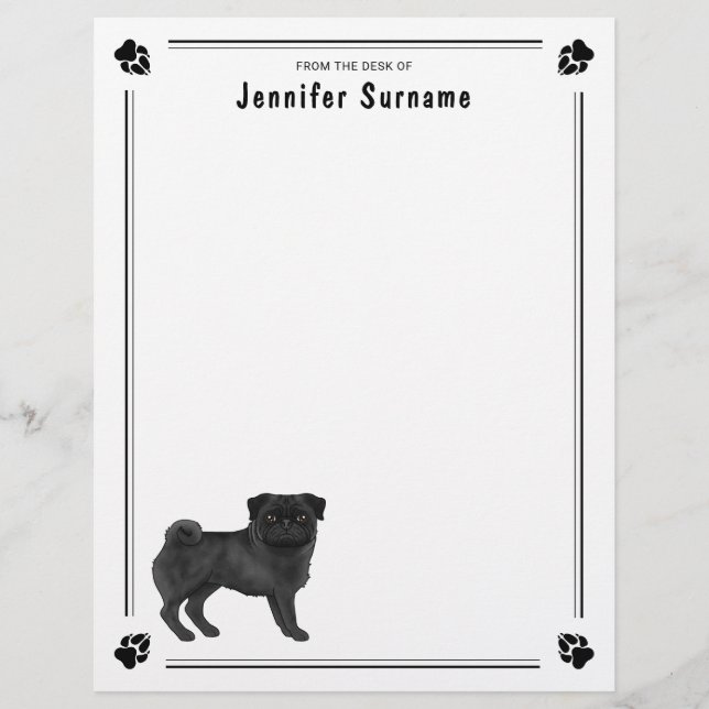 Membrete Diseño de raza de perro Mops Pug negro lindo (Anverso)