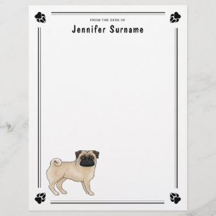 Membrete Diseño de raza de perro Pug de color cervato lindo