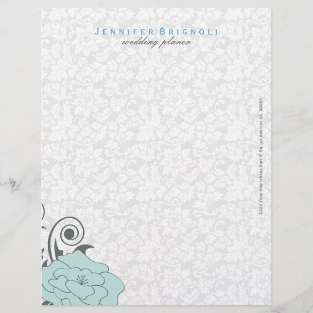 Membrete Diseño Floral Azul Gris Y Blanco (Anverso)