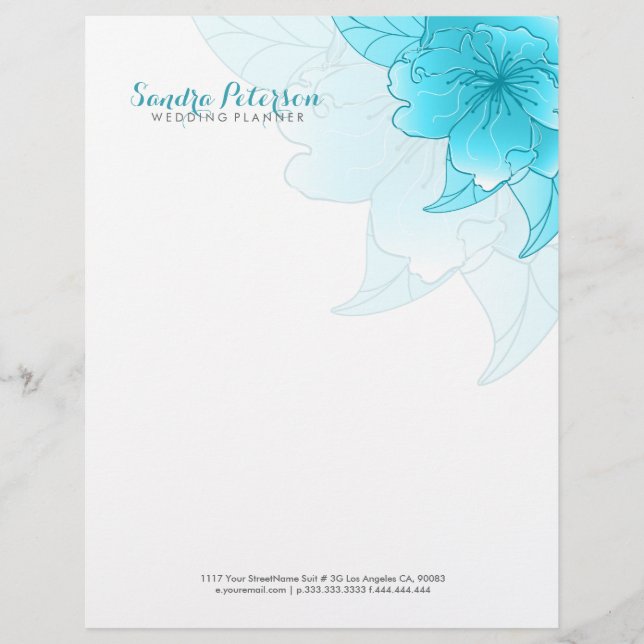 Membrete Diseño floral azul y blanco Pastel (Anverso)