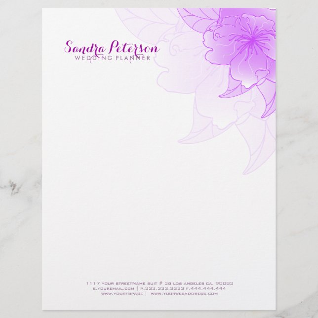 Membrete Diseño floral púrpura y blanca de Pastel (Anverso)