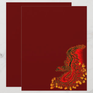 Membrete Diseño rojo y dorado de China Dragon