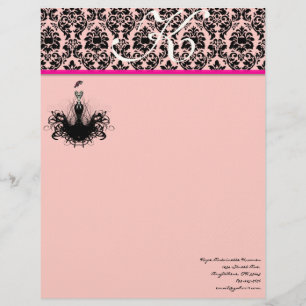 Membrete Diva de la Moda 2 Frambuesa Rosa Monograma Damask