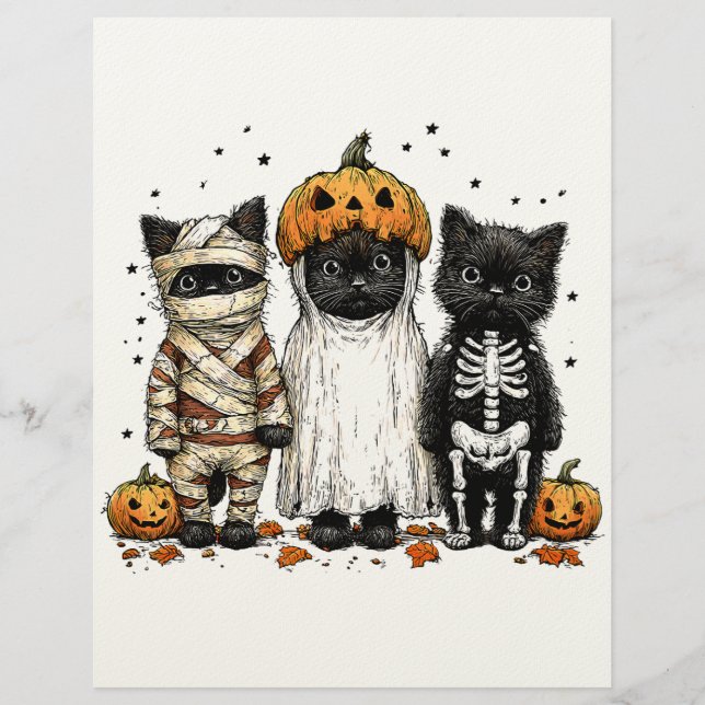 Membrete Divertidos tres gatos de Halloween (Anverso)