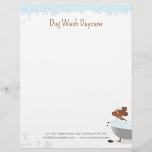 Membrete Dog Wash Daycare Whimsical Cute Funny Letterhead