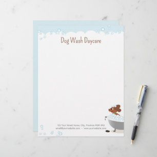 Membrete Dog Wash Daycare Whimsical Cute Funny Letterhead