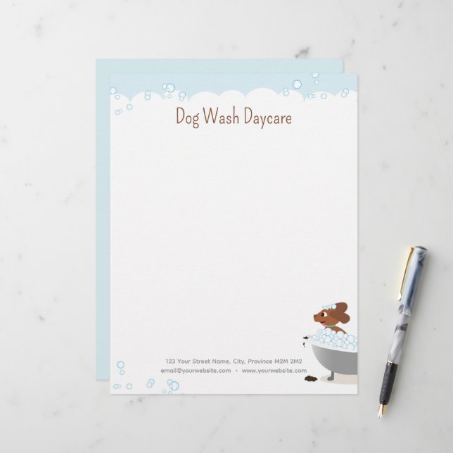 Membrete Dog Wash Daycare Whimsical Cute Funny Letterhead (Anverso/Reverso In Situ)