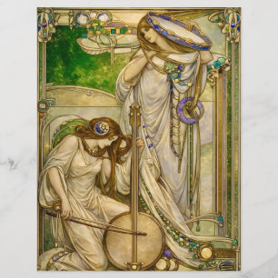 Membrete Doncellas de la Música Art Nouveau Ilustración Vin