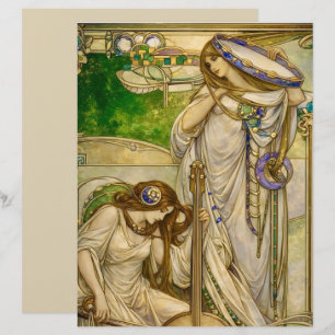 Membrete Doncellas de la Música Art Nouveau Ilustración Vin