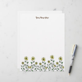 Membrete Doodle de Flor Silvestre Retro Personalizado Flora