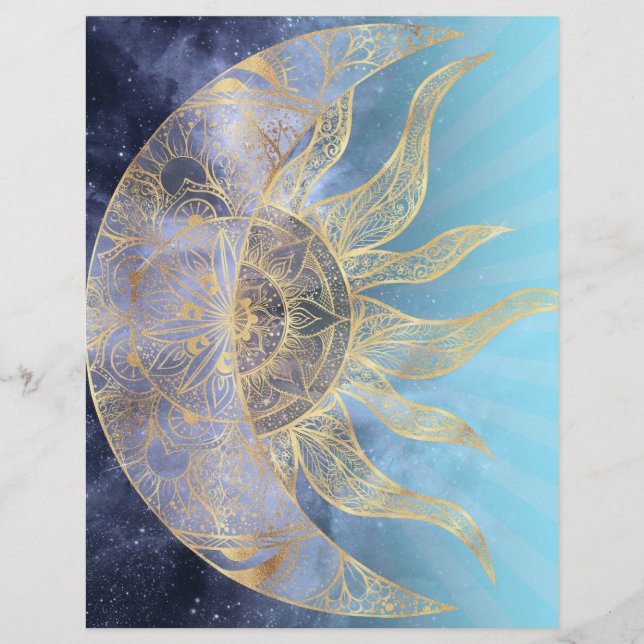 Membrete Dorado Moon Sun Mandala Diseño Celeste (Anverso)