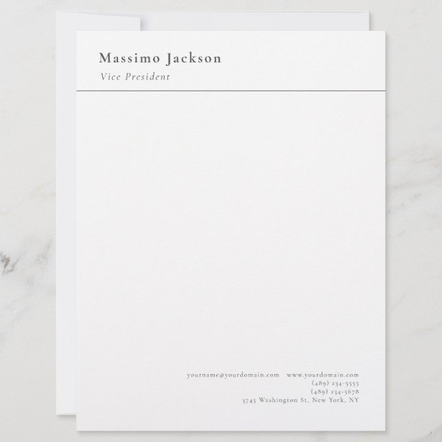 Membrete Editable Plain Negro Y Blanco Profesional Moderno (Anverso)