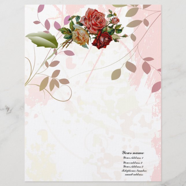 Membrete El flourish de lino de lujo del rosa floral le (Anverso)
