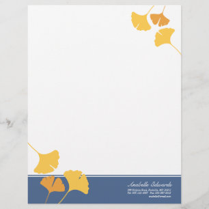 Membrete El ginkgo que cae sale de otoño azul amarillo de