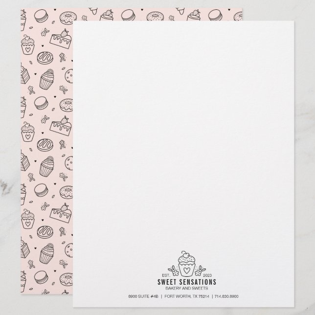 Membrete El negocio de panadería de pastelitos rosados (Anverso / Reverso)