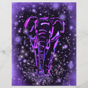 Membrete Elefante Neon Púrpura Rosa Camina En La Noche De L