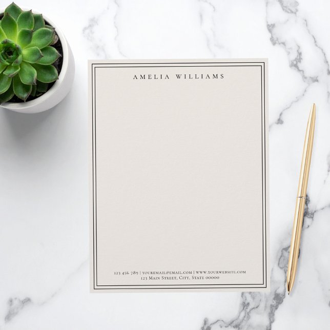 Membrete Elegant Black and Ivory Minimalist Two Border (Subido por el creador)