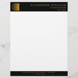 Membrete Elegant Black Gold Script Logo Chocolatier 