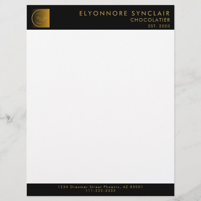 Membrete Elegant Black Gold Script Logo Chocolatier  (Anverso)