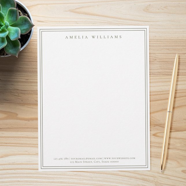 Membrete Elegant Minimalist Olive Green Two Border (Subido por el creador)