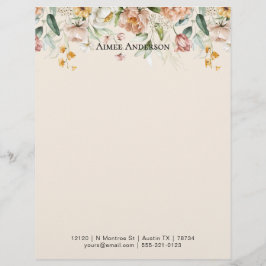 Membrete Elegant Peony Hydrangea Floral Pattern Border