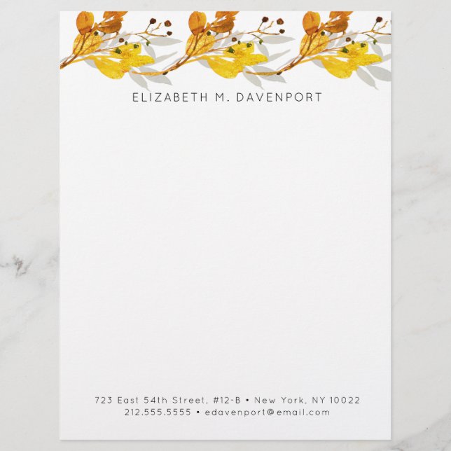Membrete Elegante acuarela Autumage Foliage Letterhead (Anverso)