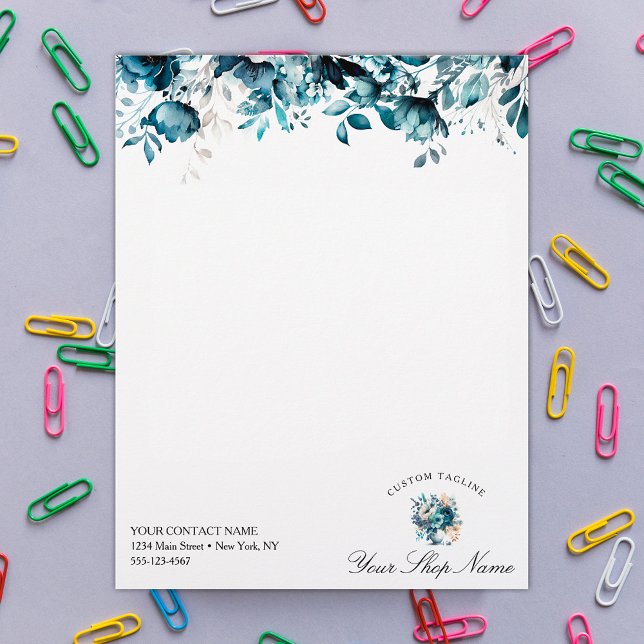 Membrete Elegante acuarela azul marino floral, nombre de ne (Subido por el creador)