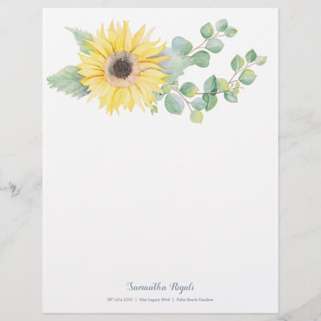 Membrete Elegante acuarela Eucalipto de girasol (Anverso)