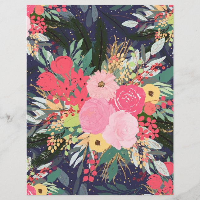 Membrete Elegante Astral Winter Floral & Gold Dots (Anverso)