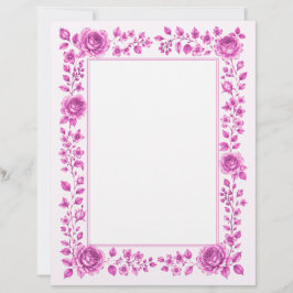 Membrete Elegante borde floral rosa