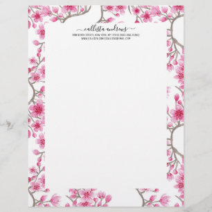 Membrete Elegante color de agua floral de cerezo rosa