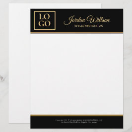 Membrete Elegante Color Negro Y Fondo Dorado
