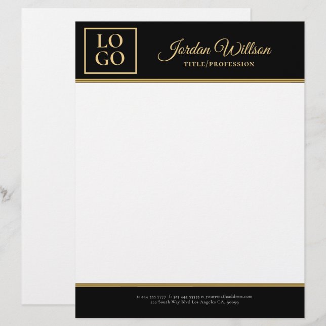 Membrete Elegante Color Negro Y Fondo Dorado (Anverso / Reverso)