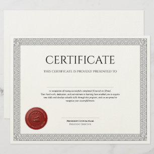 Membrete Elegante Diploma Clásico con sello de cera rojo
