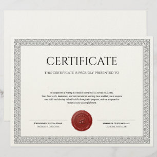 Membrete Elegante Diploma Clásico con sello de cera rojo